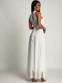 Elegant dress with a tulle bottom, white AZR156